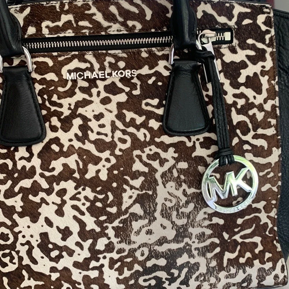 Michael Kors Calf Hair‎ handbag animal print leather tote bag black brown
